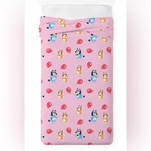 Bluey Balloon Party Kids Pink Twin Flat Sheet
